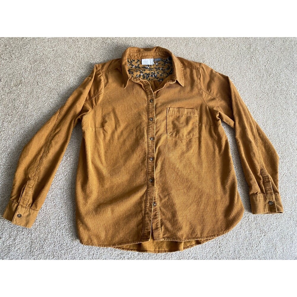 Anthropologie Building 18 Shirt Women 14 Harvest Gold Corduroy Button Down
